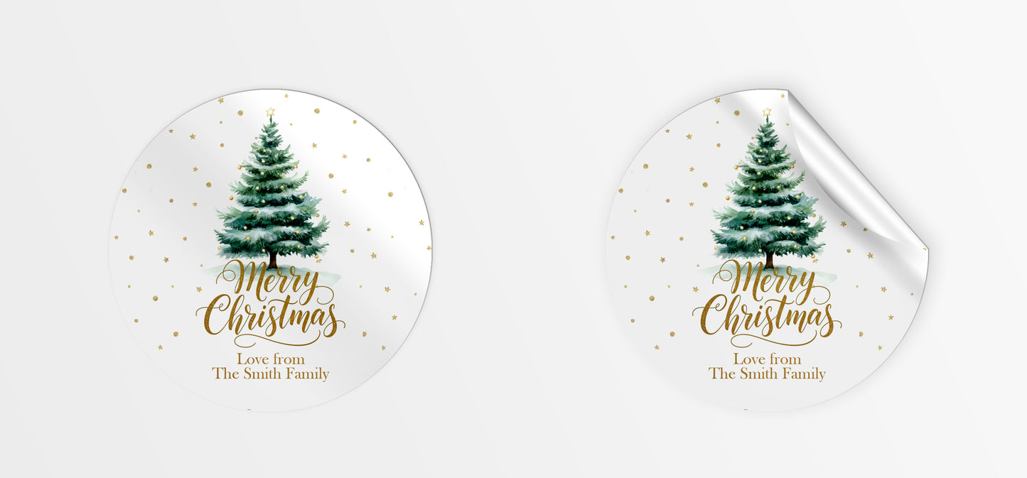 Personalised Christmas tree gift labels - round