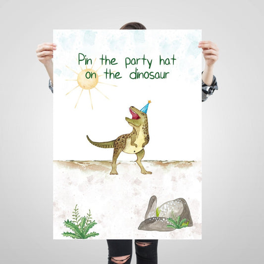 Pin the party hat on the dinosaur