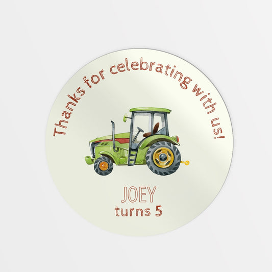 Tractor party bag stickers