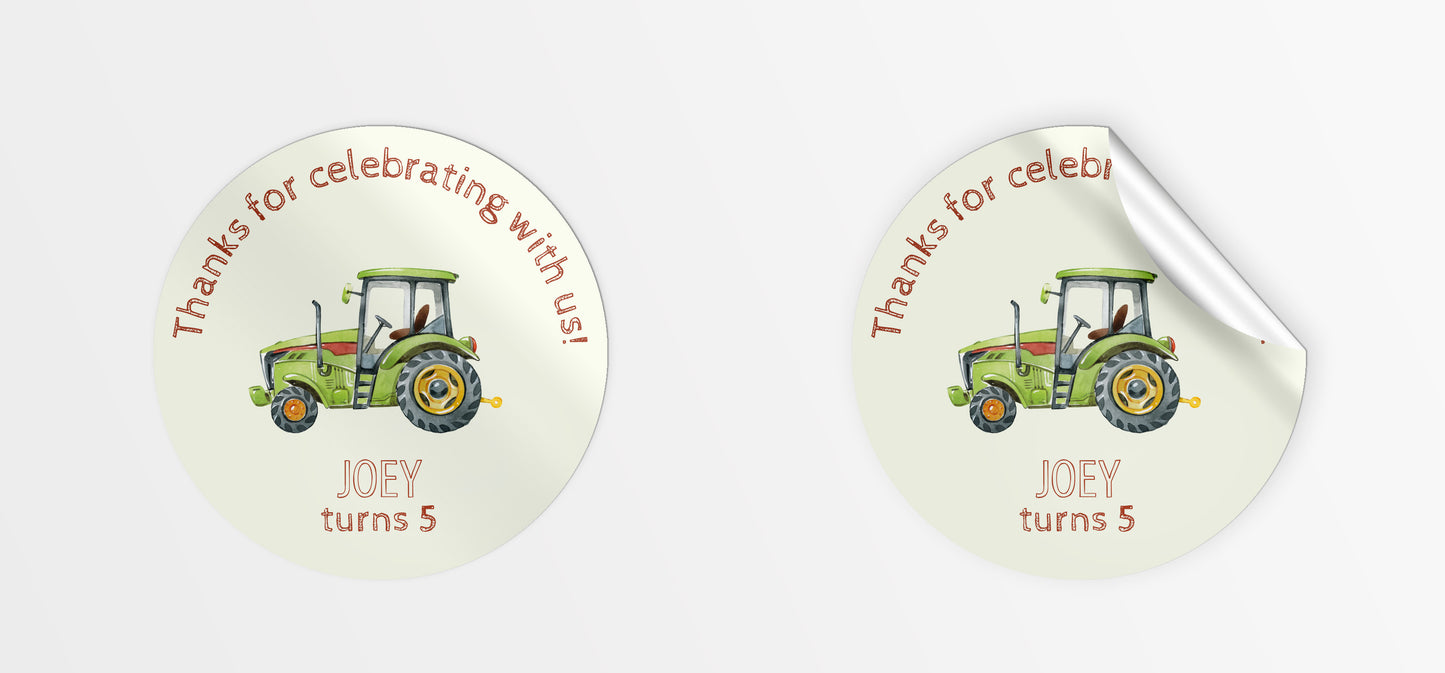 Tractor party bag stickers