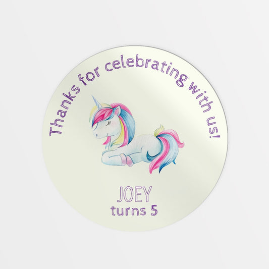 Unicorn party bag stickers