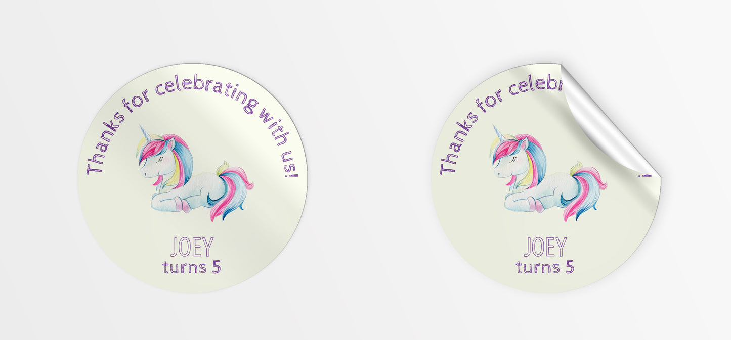 Unicorn party bag stickers