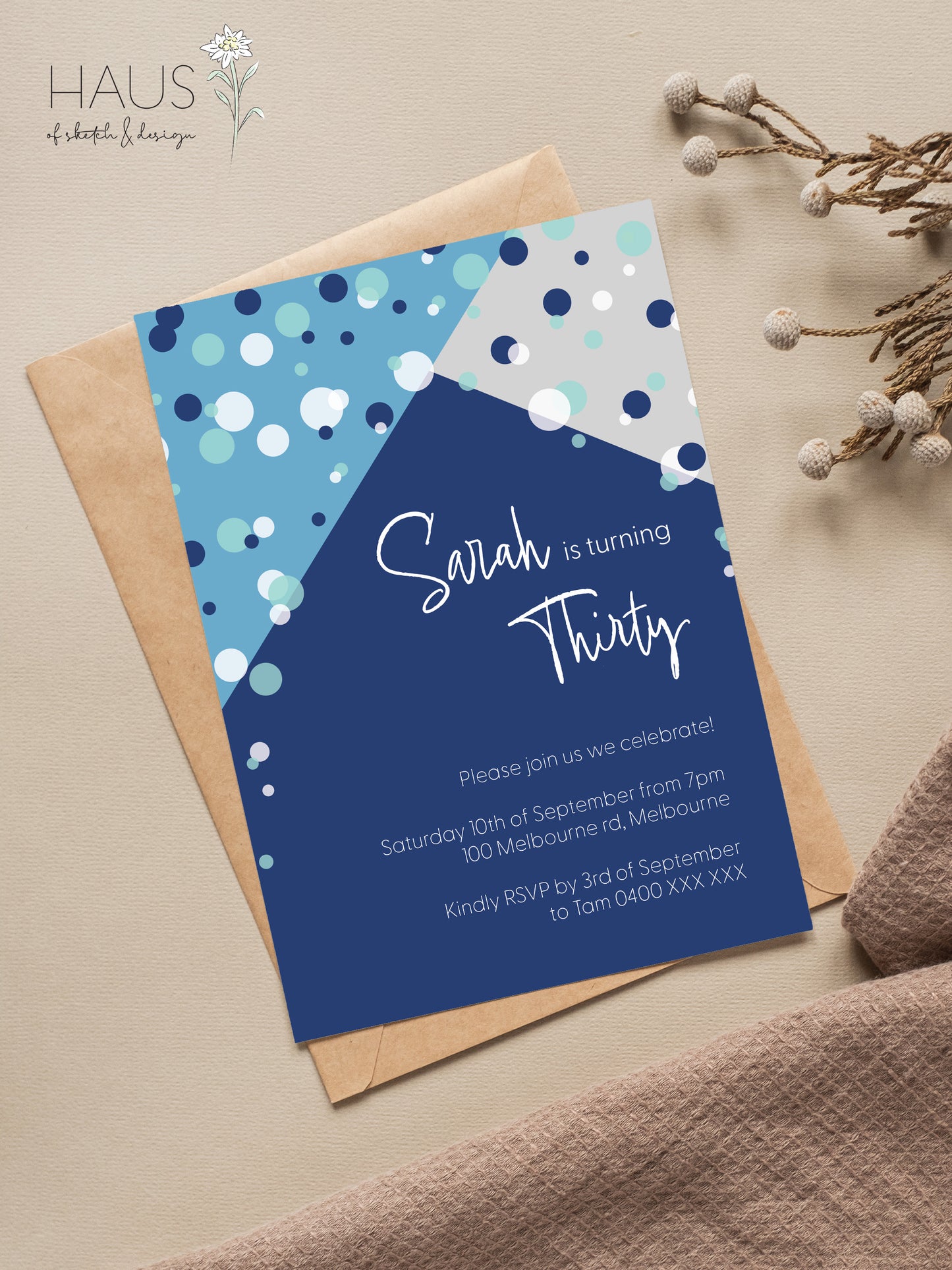 Confetti Birthday Invitation - Blue