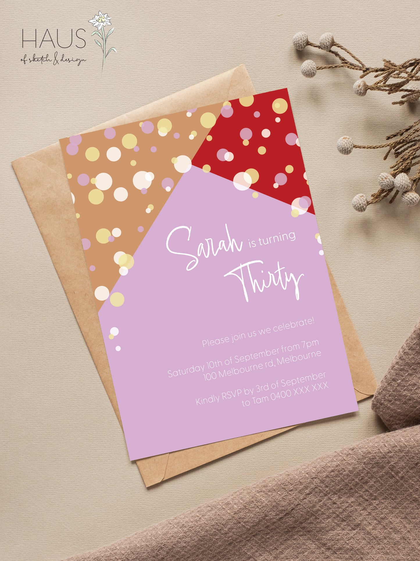 Confetti Birthday Invitation - Pink