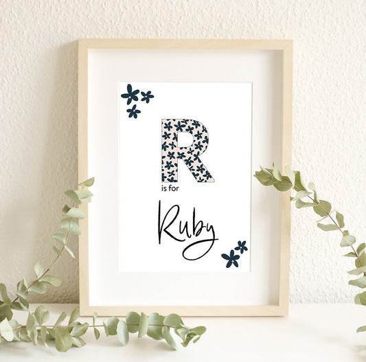 Navy Flowers - Name Poster